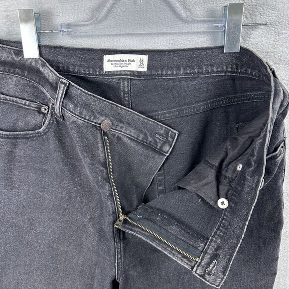 Abercrombie & Fitch 90s Slim Straight Jeans Ultra High Rise Womens 32/14 Black - Picture 5 of 12